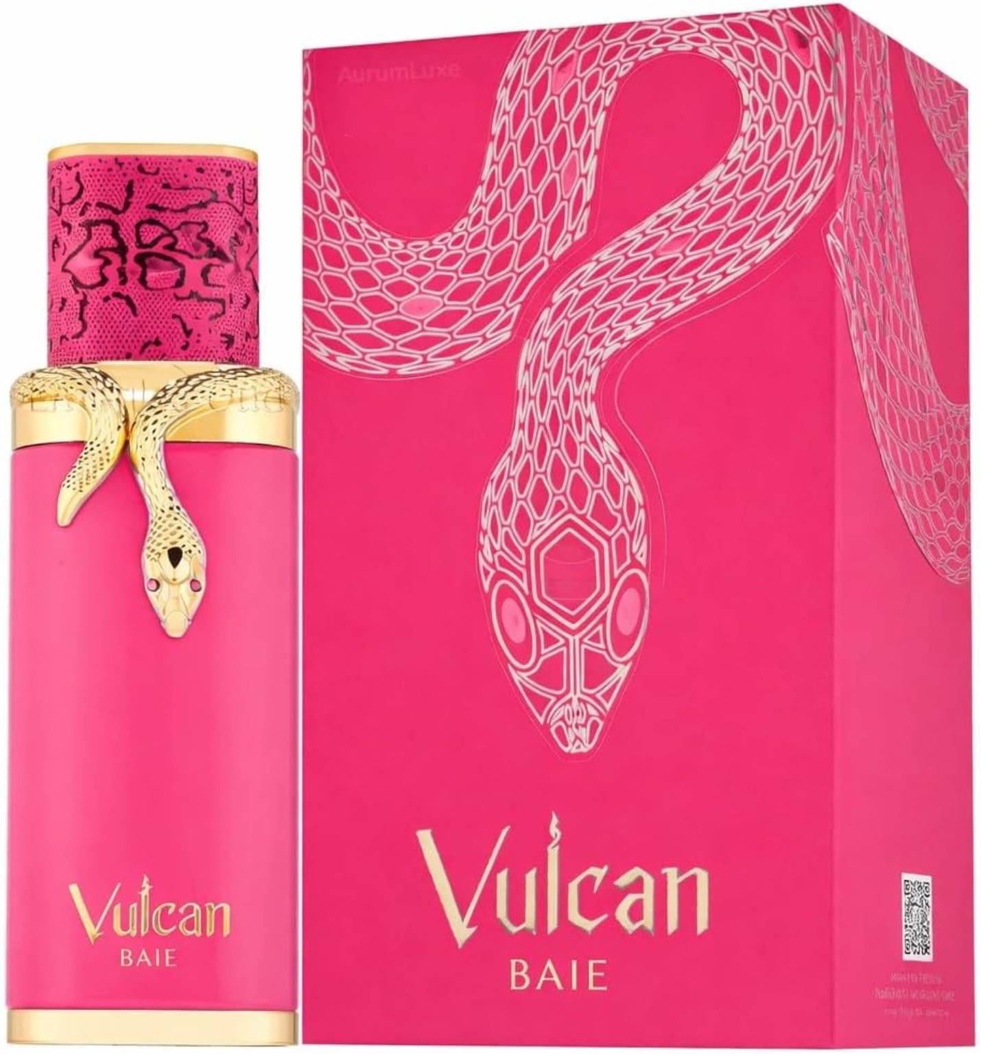Perfume AURUMLUXE Vulcan Baie rosa con detalles dorados